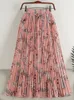 Юбки Тигена шифон плиссированная юбка для женщин весна лето винтажное цветочное принт Boho Beach High Thist