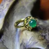 Anelli a grappolo Liemjee Gioielli di moda di personalità di lusso Ruota Anello placcato in argento con agata verde per le donne Caratteristica regalo di fascino Namour conciso