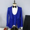 Erkekler Erkekler İçin Beyaz Düğün Takımları Blazer Jacquard Kumaş Ceket Pantolon Üç PC Kraliyet Mavi Resmi İş Kostümü Homme İnce Fit