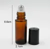 Tjock Amber Refillable 5 ml Mini Roll på glasflaskor Essential Oil Steel Metal Roller Ball Fragrance Parfym