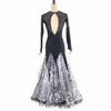 Stage Wear Backless Modern Dance Dress Women's National Standard Spandex Mesh Stitching Long Sleeveved borduurwerk Ballroomoefening