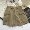 Röcke Caofeimao Kordelzug Hohe Taille Minirock Damen Streetwear Big Pocket Cargo Woman Fashion 2023 Short A Line Mujer