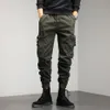 Herenbroek kaki vrachtbroek mannen trekstrek enkel lengte 9 deel broek streetwear mode katoenen broek mannen casual werkbroek militair 230504