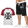 Mäns casual skjortor 020 sommar nya herr tshirts rockmusik västkust hackare tryckt kortärmade mäns tshirtshorts kostym 2 st j230503