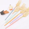 Dinnerware Sets 6Pcs Dinner Fork Cutlery Set Multicolor Gold Dessert Forks Stainless Steel Tableware Western Kitchen Flatware