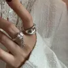 Einzigartige Verlobungsringe Verlobungsringe Paarringe Kettenring weiblicher gekräuselter Edelstein Silber Zeigefingerring Ins kühle Brise Öffnung verstellbarer Ring passend