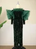 Robes grande taille vert paillettes robe femmes noël velours brillant fête Sexy Robes hors épaule volants à manches longues moulante mince 2023