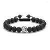 Strand Fysl Silver Plated Metal Ball Connect Black Lava Stone Pärlor Stretchy Armband Rose Pink Quartz smycken