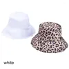 Bérets Q femmes pêcheur parasol casquettes bord de mer vacances casquette mode imprimé léopard Double face large bord réversible chapeau de soleil