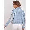 Giacche da donna Giacca di jeans Donna Spliced TASSEL Risvolto Corto 2023 Moda Streetwear Cappotto da taschino monopetto femminile Outwear