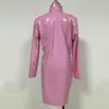 Günlük Elbiseler Bayanlar Düğme Boyun PVC Deri Elbise Sahte Lateks Uzun Kollu Mini Seksi Parti Kutup Dansı Clubwear Yenilik Kalem Vestido