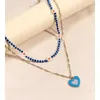 Chaînes multicouches bleu coeur fleur marguerite colliers de perles pour les femmes à la main perle de rocaille doré métal lien chaîne collier bijoux