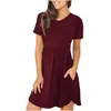 Vestidos casuais camiseta simples cor sólida de manga curta Mini mulheres soltas férias de praia de verão diariamente vestido 230504