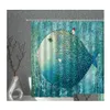 Douchegordijnen cartoon vicgordijn set boho zeepaardje shell oceaan waterdichte stof badkamer blauw bad snap bad decor drop delive didid