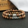 Charm armband tvådelar set retro buddha huvudarmband för kvinnor män tiger ögon naturlig lava pärla väderbitna agat handkedja armband