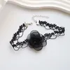 Pendant Necklaces Sexy Choker Collar Jewelry Retro-Black Lace Camellia Necklace Dinner Party Neck-Band Women Fashion Adjustable