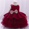 Abiti da ragazza Abito da bambino Abiti da principessa per feste Abiti da ballo per bambini Bowknot Tutu a strati Fiore da battesimo per ragazze Abiti da sposa per neonati