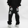 Casual ins high street black straight face printing basic washed baggy jean for men