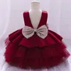 Abiti da ragazza Abito da bambino Abiti da principessa per feste Abiti da ballo per bambini Bowknot Tutu a strati Fiore da battesimo per ragazze Abiti da sposa per neonati