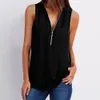 Kvinnors tankar Camis 17Color Summer Chiffon Tank Topps Women Tunic Zipper V Neck Vest Tops Sexig ärmlösa lösa västar Damskjorta toppar överdimensionerade 5xl 230504