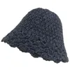 Bonnets Bonnet/Casquettes de tête de mort Chapeau seau au crochet à la main Grand tour de tête pour femme Visage rond Fil polyvalent Velours Tricoté à bord court