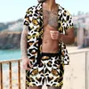 Heren trainingspakken Men Hawaiian Sets Zomer gestreepte afdruk Korte mouw Shirt Strand Knop Shorts Trip Bohemia Holiday Tweed Piece Suite Cardigan 230503