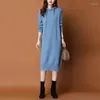 Casual Dresses Autumn Winter Est Korean Hooded Long-sleeved Knit Fashion Women Wear Loose Long Sweater Dress Street Clothing