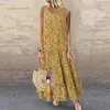 Casual Dresses Floral Print Bohemian Summer Sleeveless ONeck Cotton Linen Women Boho Holiday Beach S5XL 230504