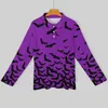 Men's Polos Gothic Spooky Polo Shirt Autumn Purple Bats Print Casual Long Sleeve Collar Stylish Graphic Oversized T-Shirts