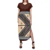 Abiti da festa Abbigliamento tribale polinesiano alla moda Samoa Retro Brown Fiji Masi Tapa Print Abito lungo senza maniche con spacco estivo da donna