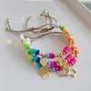 Charm Bracelets Fashion Polymer Clay Gold Color Copper Beads Bracelet Star Leaf Pendant Handmade Braided Women Jewelry Gift