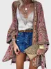 Damen Blusen Bohemian Floral bedruckte Bluse Damen Sommer Open Front Kimono Cardigan Lässig Lose Strand Tops Vintage Langarm Blusas