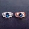 Pierścionki klastra Silver Natural Topaz Stone Pierścień dla kobiet imprezę zaręczynową /prezent Blue Fine Biżuteria