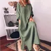 Casual jurken 2023 vrouwen vintage lente herfst oversized lange maxi jurk vaste eenvoudige mouw spleet zoom katoen linnen gewaad
