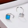 Brincos de argolas da moda Blue Opal Stone Square Dainty Small for Women Women Bridal Bridal Silver Color Wedding