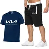 Men's Tracksuits Summer Men's Suit KIA Motors Printed Fashion Casual Sportswear Mans Short Sleeve Cotton T-shirt Shorts 2-piece Set