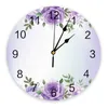 Wall Clocks Spring Purple Flower Leaves Clock Modern Design Stickers Home Decor Living Room Digital Bedroom Watch