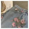 Rokken streetwear vintage bloemen print lange denim rokken zomer hoge taille slanke sexy open split rechte rokjeans saias vrouw 230504