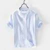 Camisetas Verano Casual Simple Algodón Lino Manga corta Refrescante y camisa de moda para hombres