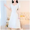 Party Dresses 2023 Summer Women Long Dress Casual Square Collar Puff-Sleeve Oversize Elegant Female Ladies Loose Solid Cotton Robe Femme