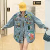 Women's Jackets Blue Jean Jacket Woman American Denim Shirt Fashion Coats Letter Label Loose Denim Coat Medium Long Spring Autumn Tops 230504