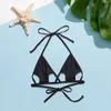 Women's Swimwear Solid Color Triangle Cup Swimsuit Top Fashion Large Chest Gathered Backless Straps Sexy