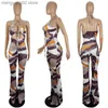 Kvinnors jumpsuits rompers brun multi palazzo jumpsuit kvinnor kläder sexiga kläder för kvinna nattklubb bred ben romper d64-cg25 t230504