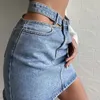 Jupes Femmes Taille Haute Denim Party Jupe Bouton Creux Zipper Mini Aline Jupe Dames Sexy Vêtements Femme Night Club Wear 230504