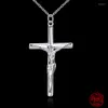 Kedjor 925 Sterling Silver Jesus Cross Pendant Halsband 18 tum kedja för kvinnlig man charmig bröllop smycken