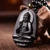 Colares pendentes amitabha obsidiana negra esculpida buda colar amuleto de sorte para homens homens pingentes jóias grow