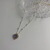 Kedjor Kpop Fairy Transparent Purple Love Heart Crystal Pendant Clavicle Chain Pearl Chocker Halsband för kvinnor Egirl Estetiska smycken