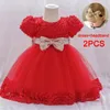 Girl Dresses Big Bow 1st Birthday Dress For Baby Clothes Sequin Princess Wedding Child Clothing Party Evening Gown