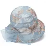 Berretti Panama da donna con protezione solare, cappello a cilindro da pescatore con cappello da banchetto a fiori alla moda a tesa larga stampato