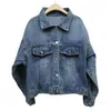 Chaquetas de mujer Chaqueta de mujer Primavera Boho Denim para mujer Apliques florales Bordado Abrigo vintage Manga larga Ropa exterior Abrigo femenino